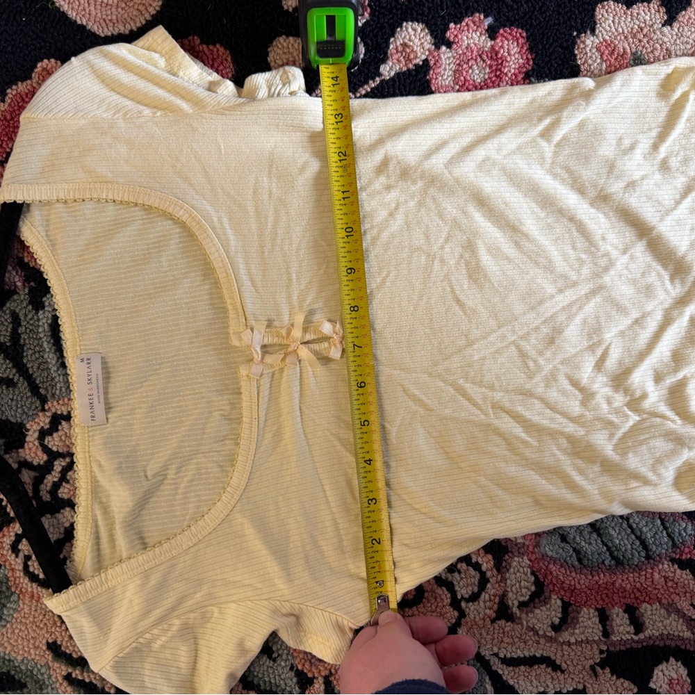 Butter yellow Skylar and Frankie ribbed bow baby tee size M Y2K Cottagecore - Picture 4 of 4